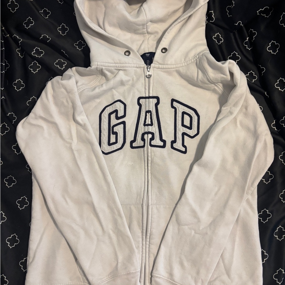 GAP White Hooded Zip-Up Jacket with Logo